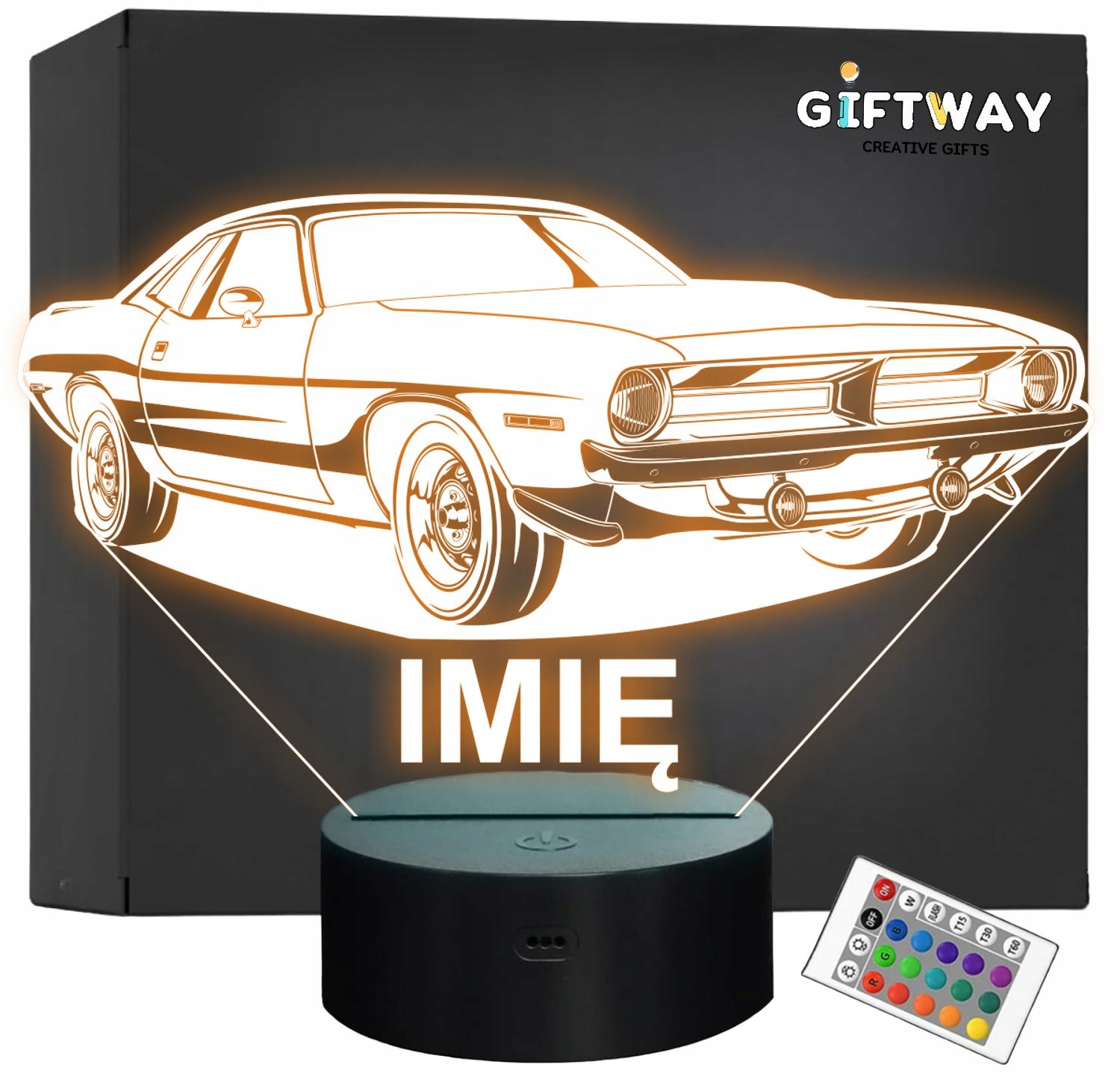 Lampka Nocna LED Imię Statuetka Samochód Auto Retro Mustang Prezent Grawer Lampka Nocna LED Imię Statuetka Samochód Auto Retro Mustang Prezent Grawer
