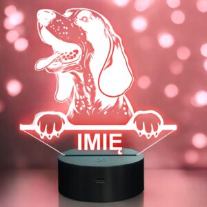 Lampka Nocna LED Bluetick Coonhound Rasa z Imieniem na Prezent
