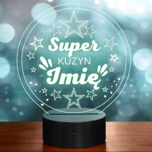 Lampka Nocna LED Statuetka Super Kuzyn Rodzina na Prezent Grawer