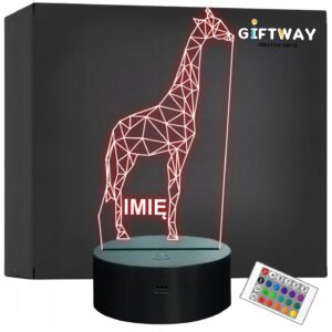 Lampka Nocna LED 3D Z Imieniem Grawer Żyrafa na Prezent Personalizowana