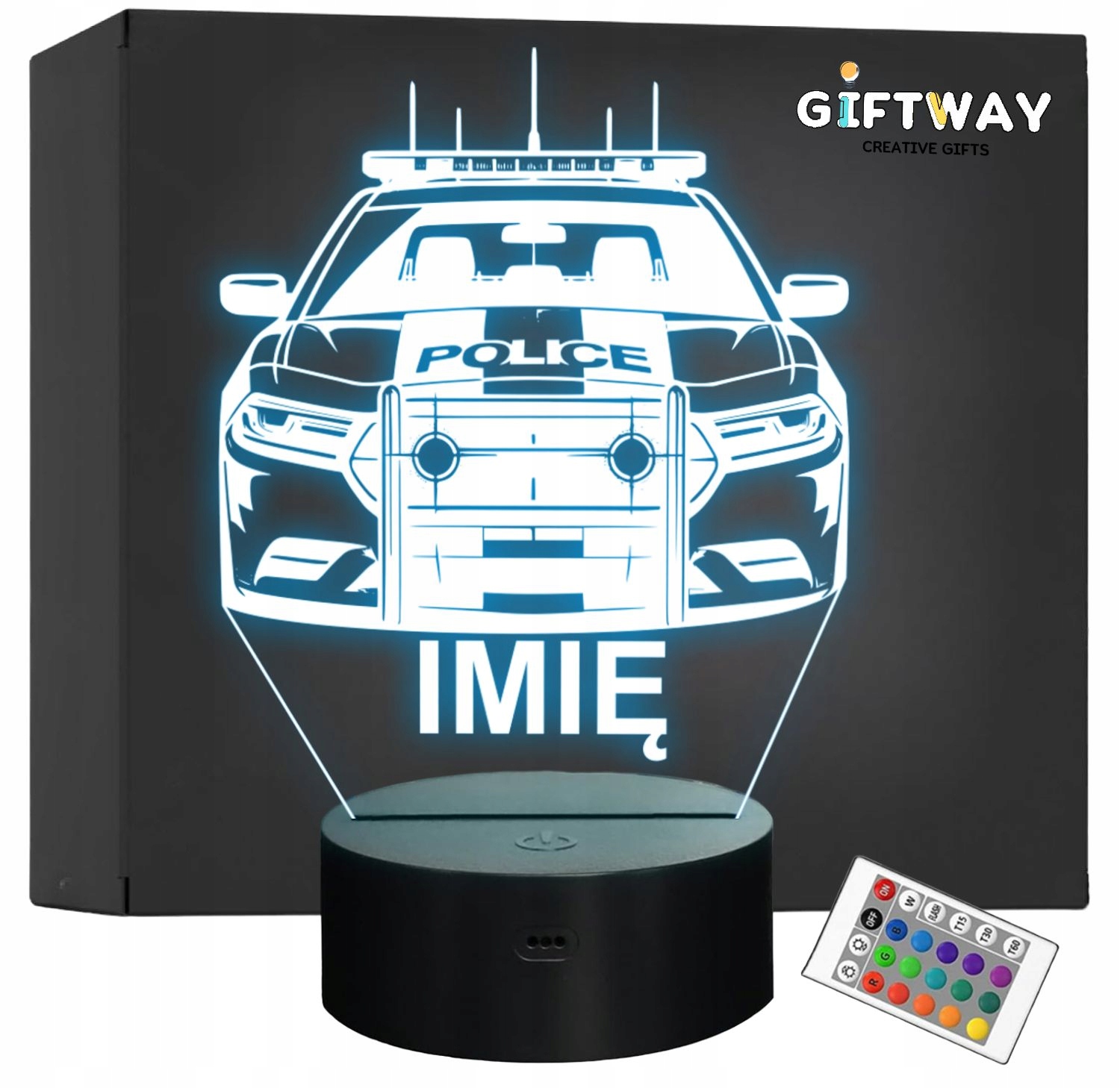 Lampka Nocna LED Imię Wóz Policyjny Radiowóz na Prezent Grawer v.1 Lampka Nocna LED Imię Wóz Policyjny Radiowóz na Prezent Grawer v.1