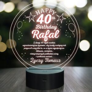 Lampka Nocna LED Prezent na 40 Urodziny Pamiątka Statuetka z Grawerem