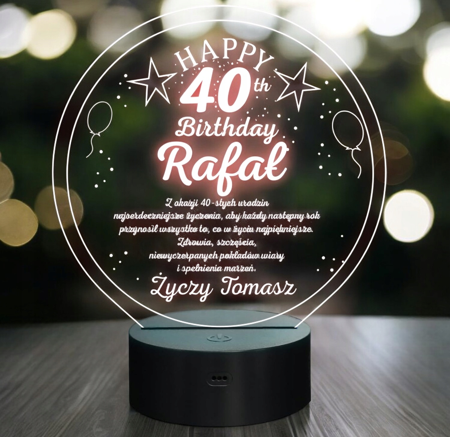 Lampka Nocna LED Prezent na 40 Urodziny Pamiątka Statuetka z Grawerem Lampka Nocna LED Prezent na 40 Urodziny Pamiątka Statuetka z Grawerem
