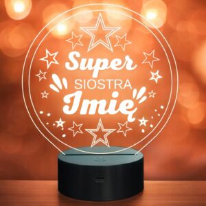 Lampka Nocna LED Statuetka Super Siostra Rodzeństwo Rodzina Prezent Grawer