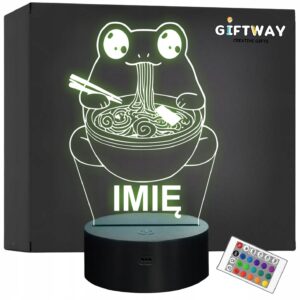 Lampka Nocna LED Imię Słodka Żabka Jedząca Ramen Anime Prezent Grawer