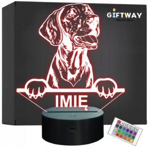 Lampka Nocna LED Vizsla Rasa Psa z Imieniem na Prezent
