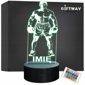 Lampka Nocna LED Z Imieniem Grawer Bokser Boks Sport na Prezent v.1