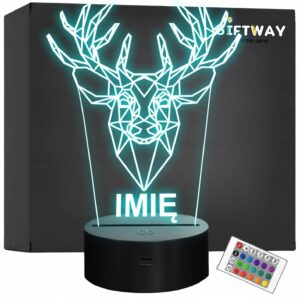 Lampka Nocna LED 3D Z Imieniem Jeleń Personalizowana Grawer na Prezent