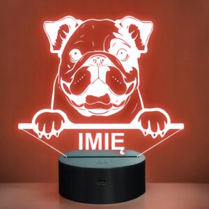 Lampka Nocna LED Bulldog Rasa Psa z Imieniem na Prezent v.1