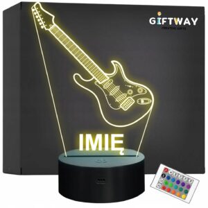 Lampka Nocna LED Imię Statuetka Gitara Basowa na Prezent Grawer v.1