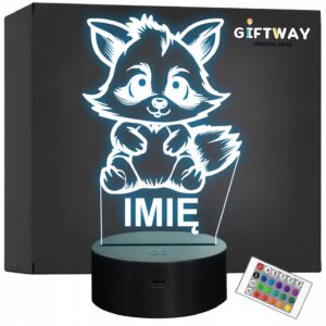 Lampka Nocna LED Z Imieniem Słodki Szop Pracz dla Dzieci na Prezent v.3