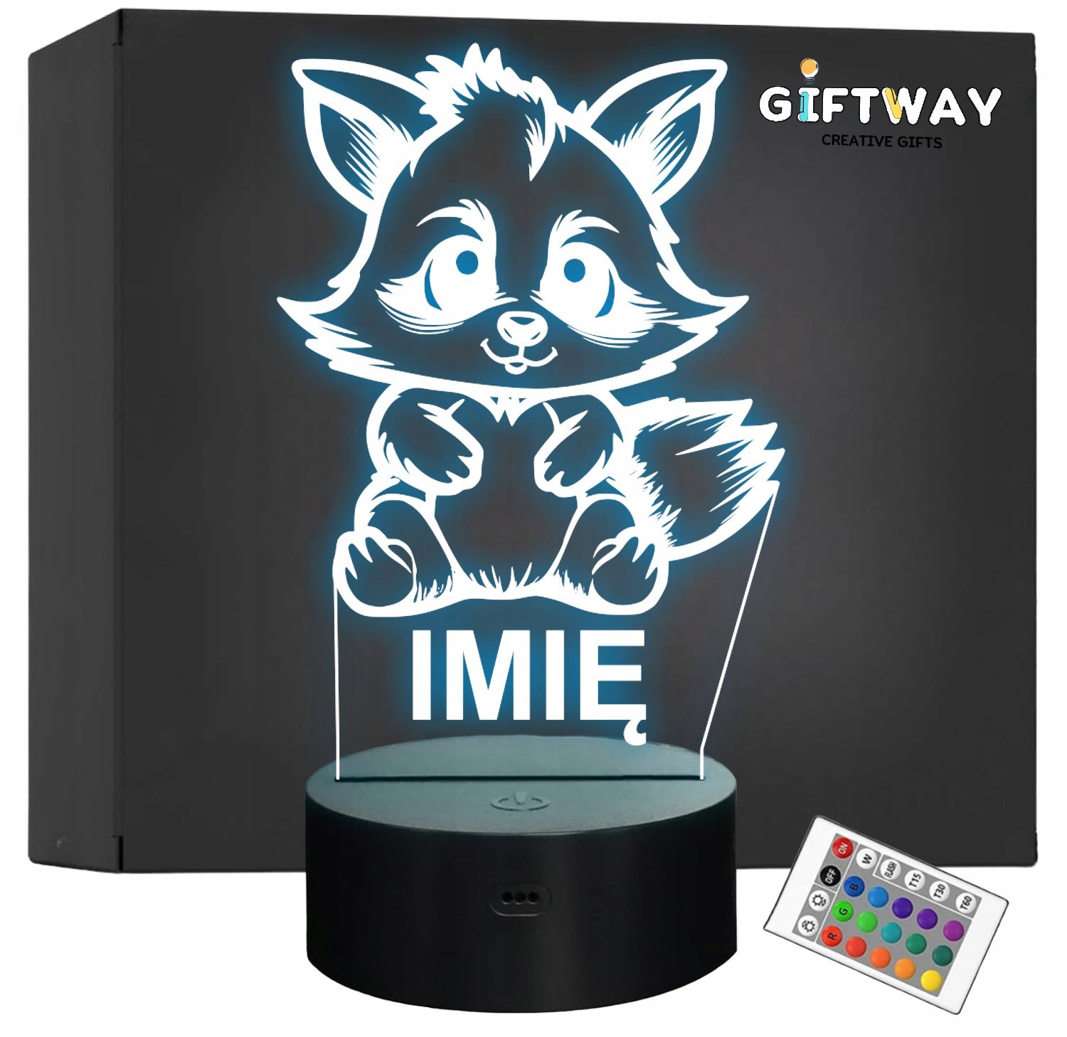 Lampka Nocna LED Z Imieniem Słodki Szop Pracz dla Dzieci na Prezent v.3 Lampka Nocna LED Z Imieniem Słodki Szop Pracz dla Dzieci na Prezent v.3