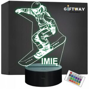 Lampka Nocna LED Z Imieniem Skyboard Snowskate Sport na Prezent
