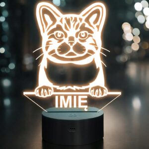 Lampka Nocna LED Amerykański szorstkowłosy Rasa Kota z Imieniem na Prezent