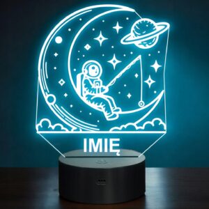 Lampka Nocna LED Statuetka Wędkowanie Astronauta na Księżycu Prezent Grawer