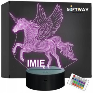 Lampka Nocna LED Jednorożec z Imieniem Grawer Personalizowana na Prezent