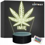 Lampka Nocna LED Imię Statuetka Liść Marihuany na Prezent Grawer
