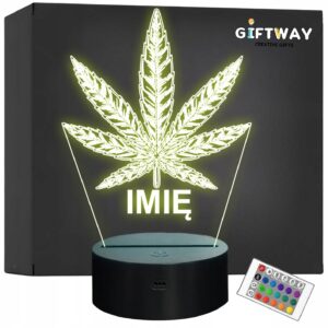 Lampka Nocna LED Imię Statuetka Liść Marihuany na Prezent Grawer