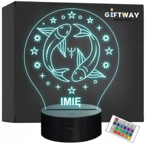 Lampka Nocna Ryby LED Znak Zodiaku Horoskop z Imieniem Prezent Grawer