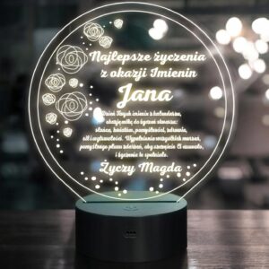Lampka Nocna LED Statuetka Prezent Imieninowy z Okazji Imienin Grawer