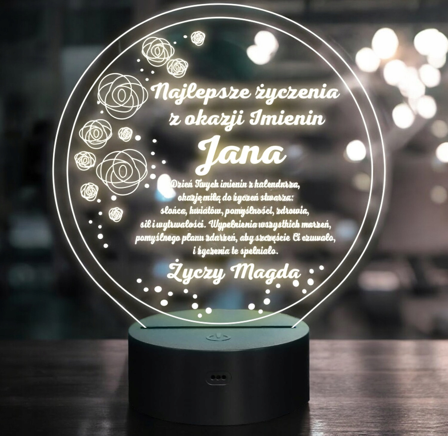 Lampka Nocna LED Statuetka Prezent Imieninowy z Okazji Imienin Grawer Lampka Nocna LED Statuetka Prezent Imieninowy z Okazji Imienin Grawer