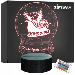 Lampka Nocna LED Boże Narodzenie Kula Sanie Mikołaja na Prezent Grawer