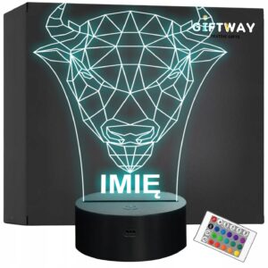 Lampka Nocna LED 3D Z Imieniem Grawer Bizon Na Prezent