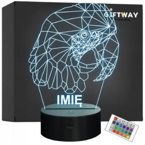 Lampka Nocna LED 3D Z Imieniem Grawer Papuga na Prezent Personalizowana
