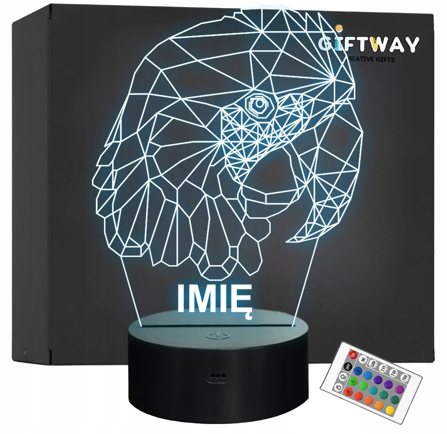 Lampka Nocna LED 3D Z Imieniem Grawer Papuga na Prezent Personalizowana Lampka Nocna LED 3D Z Imieniem Grawer Papuga na Prezent Personalizowana