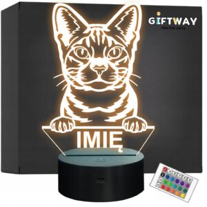 Lampka Nocna LED Ocicat Rasa Kota z Imieniem na Prezent