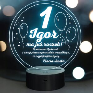 Lampka Nocna LED Pamiątka na Roczek Dziecka Urodziny na Prezent Grawer