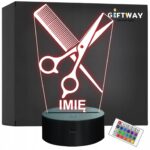 Lampka Nocna LED Imię Statuetka Fryzjer Nożyczki Grzebień Prezent Grawer v1