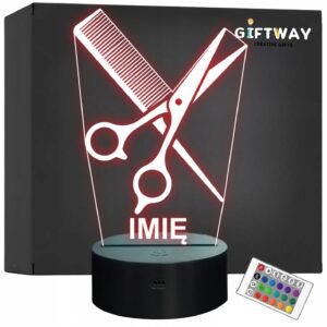 Lampka Nocna LED Imię Statuetka Fryzjer Nożyczki Grzebień Prezent Grawer v1