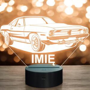 Lampka Nocna LED Imię Statuetka Samochód Auto Retro Mustang Prezent Grawer