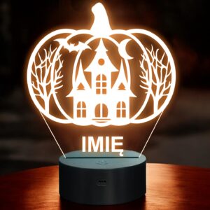 Lampka Nocna LED Imię Statuetka Halloween Dom Strachów Prezent Grawer v.2