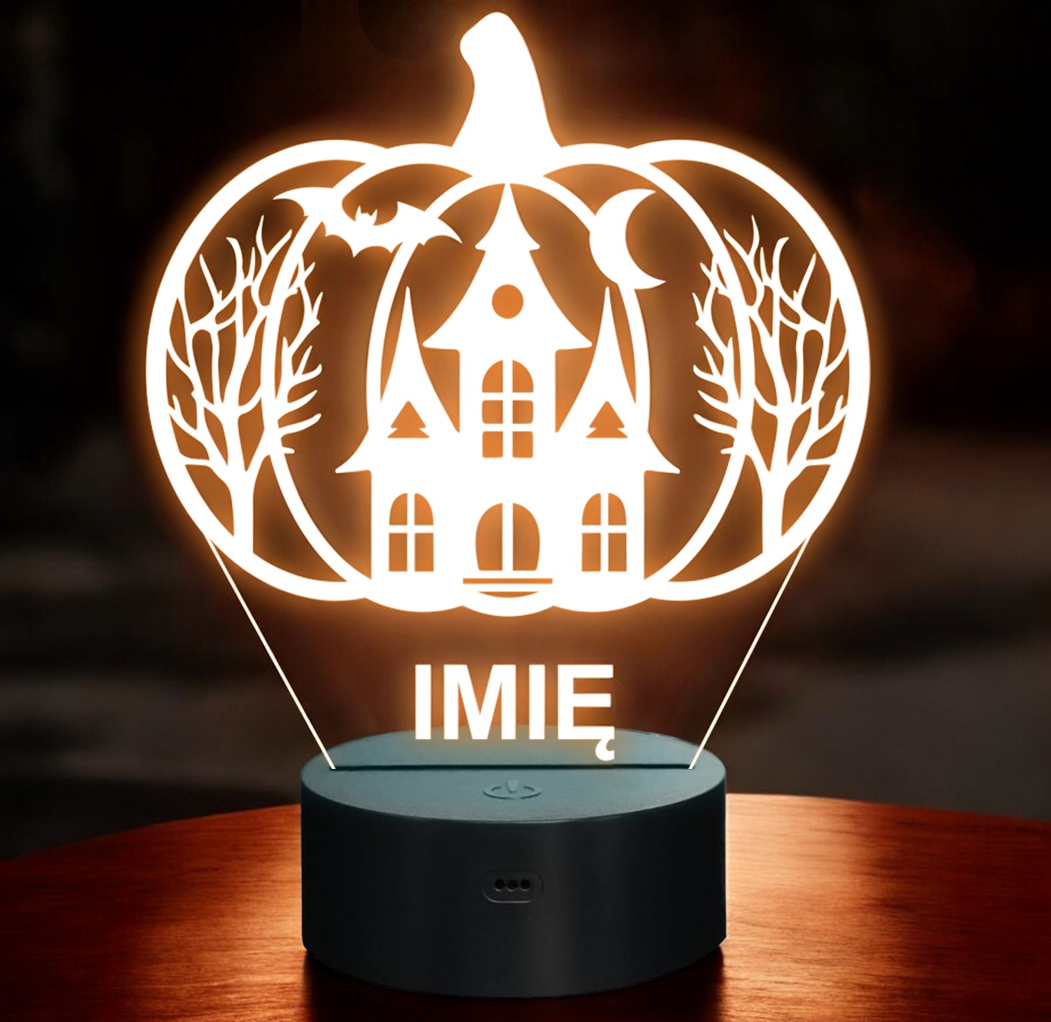 Lampka Nocna LED Imię Statuetka Halloween Dom Strachów Prezent Grawer v.2 Lampka Nocna LED Imię Statuetka Halloween Dom Strachów Prezent Grawer v.2
