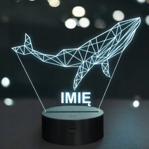 Lampka Nocna LED 3D Z Imieniem Grawer Wieloryb na Prezent Personalizowana