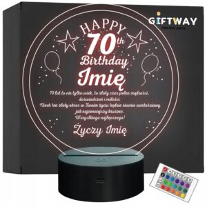 Lampka Nocna LED Prezent na 70 Urodziny Pamiątka Statuetka z Grawerem