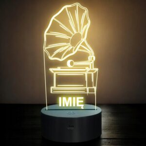 Lampka Nocna LED Imię Statuetka Odtwarzacz Winyli na Prezent Grawer