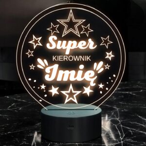 Lampka Nocna LED Statuetka Super Kierownik Praca na Prezent Grawer