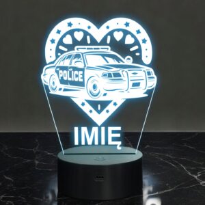 Lampka Nocna LED Imię Wóz Policyjny Radiowóz z Sercem na Prezent Grawer v.4