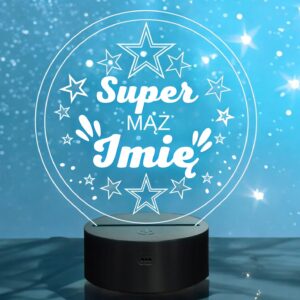 Lampka Nocna LED Statuetka Super Mąż Małżeństwo na Prezent Grawer