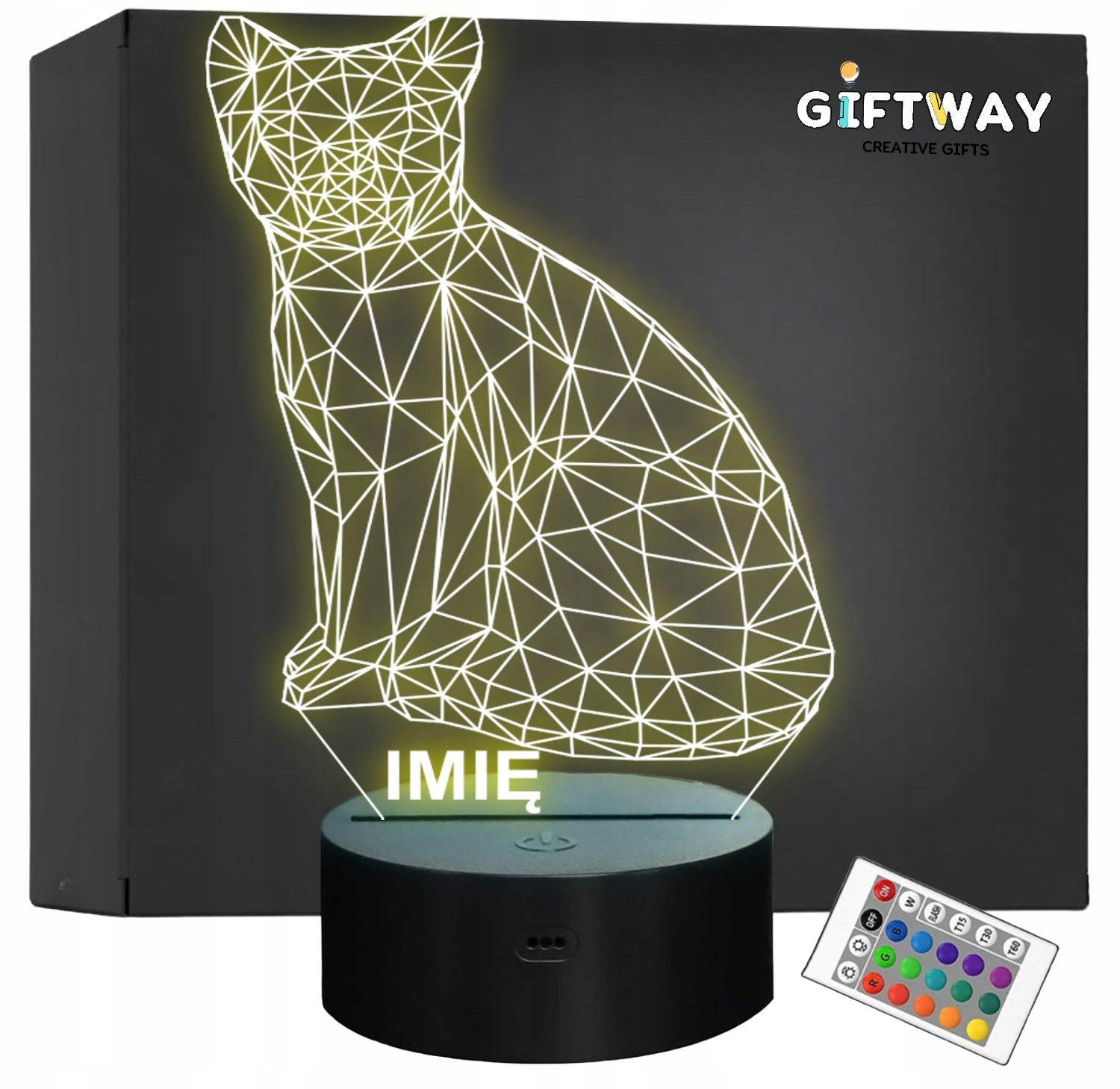 Lampka Nocna LED Z Imieniem Grawer Geometryczny Kot Kotek Lampka Nocna LED Z Imieniem Grawer Geometryczny Kot Kotek
