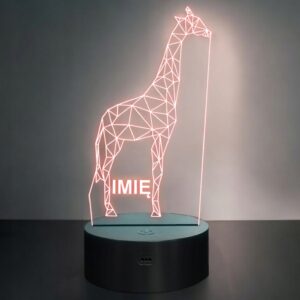 Lampka Nocna LED 3D Z Imieniem Grawer Żyrafa na Prezent Personalizowana