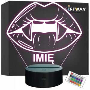 Lampka Nocna LED Imię Statuetka Usta Kły Wampir Pastel Goth Prezent Grawer