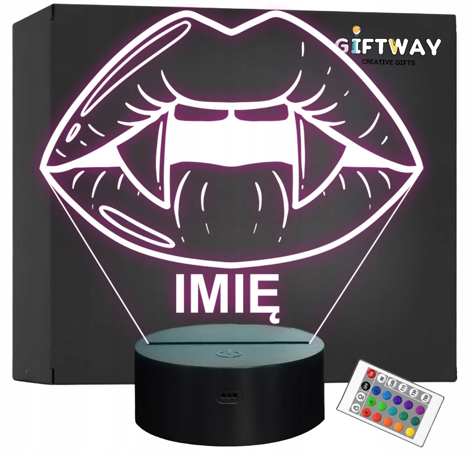 Lampka Nocna LED Imię Statuetka Usta Kły Wampir Pastel Goth Prezent Grawer Lampka Nocna LED Imię Statuetka Usta Kły Wampir Pastel Goth Prezent Grawer