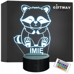 Lampka Nocna LED Z Imieniem Słodki Szop Pracz dla Dzieci na Prezent v.2