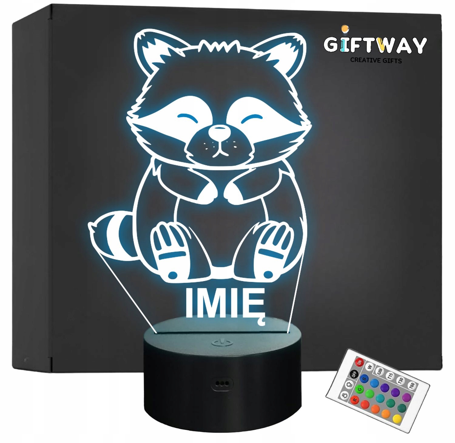 Lampka Nocna LED Z Imieniem Słodki Szop Pracz dla Dzieci na Prezent v.2 Lampka Nocna LED Z Imieniem Słodki Szop Pracz dla Dzieci na Prezent v.2