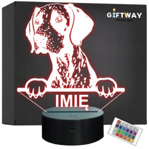 Lampka Nocna LED Wyżeł niemiecki Rasa Psa z Imieniem na Prezent v.1
