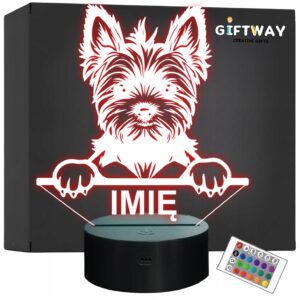 Lampka Nocna LED Yorkshire terrier Rasa Psa z Imieniem na Prezent v.2